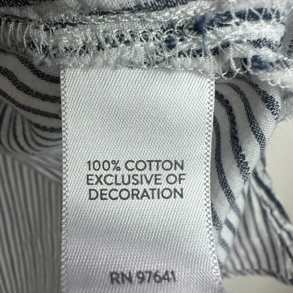 J Jill Top Womens Striped V Neck Floral Embroidered Top Size L Puff Sleeve Boho - Picture 7 of 10